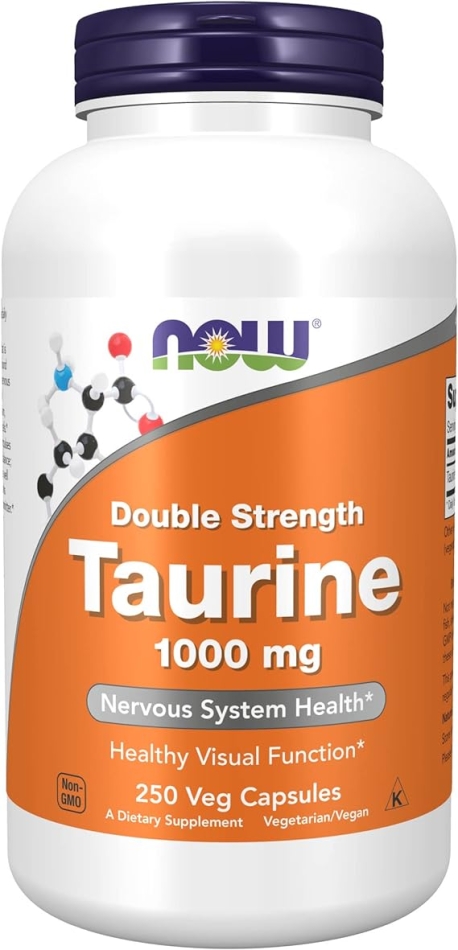 NOW Supplements, Taurine 1,000 mg, Double Strength, Nervous System Health*, 250 Veg Capsules