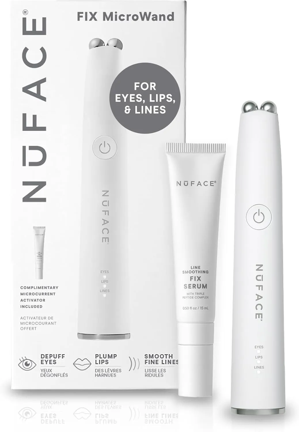 NuFACE FIX MicroWand Microcurrent Facial Device, FDA Cleared - Eyes, Lips & Lines Treatment with Serum Activator - Lip Plumper, Eye Depuffing Wand, Wrinkle & Smile Line Reducer, 3 On-The-Go Modes