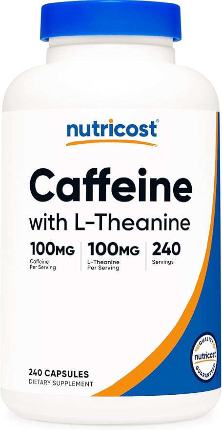 Nutricost Caffeine with L-Theanine, 100mg of Each, 240 Capsules, 240 Servings - Non-GMO and Gluten Free