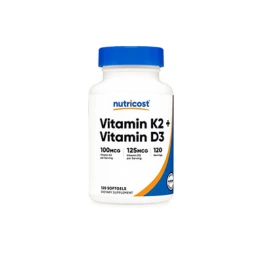 Nutricost Vitamin K2 (MK7) (100mcg) + Vitamin D3 (5000 IU) 120 Softgels - Gluten Free and Non-GMO