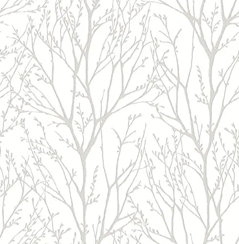 NuWallpaper NU2394 Treetops Peel & Stick Wallpaper, White & Off-White