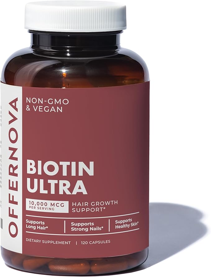 Offernova Biotin Ultra - Vitaminas para el Cabello con Biotina - Pastillas para Crecimiento del Pelo y Barba | Fortalece el Pelo Piel y Unas - 120 Tabletas