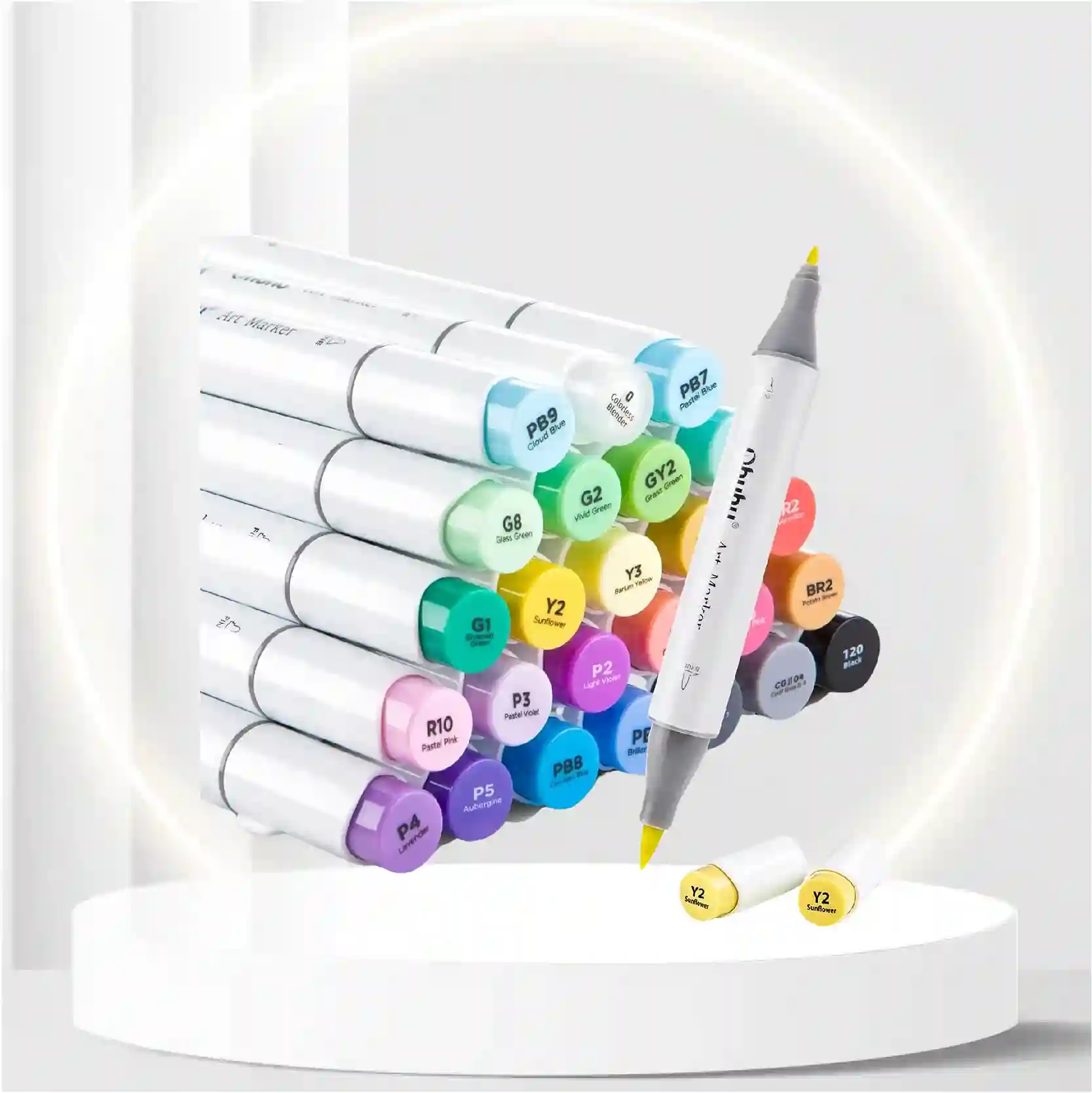 Ohuhu Alcohol Art Markers Brush Tip, Double Tipped Alcohol Based Markers for Kids Artist Sketching Adult Coloring Illustration, 24 Basic Colors +1 Alcohol Marker Blender + Marker Case, Brush & Fine