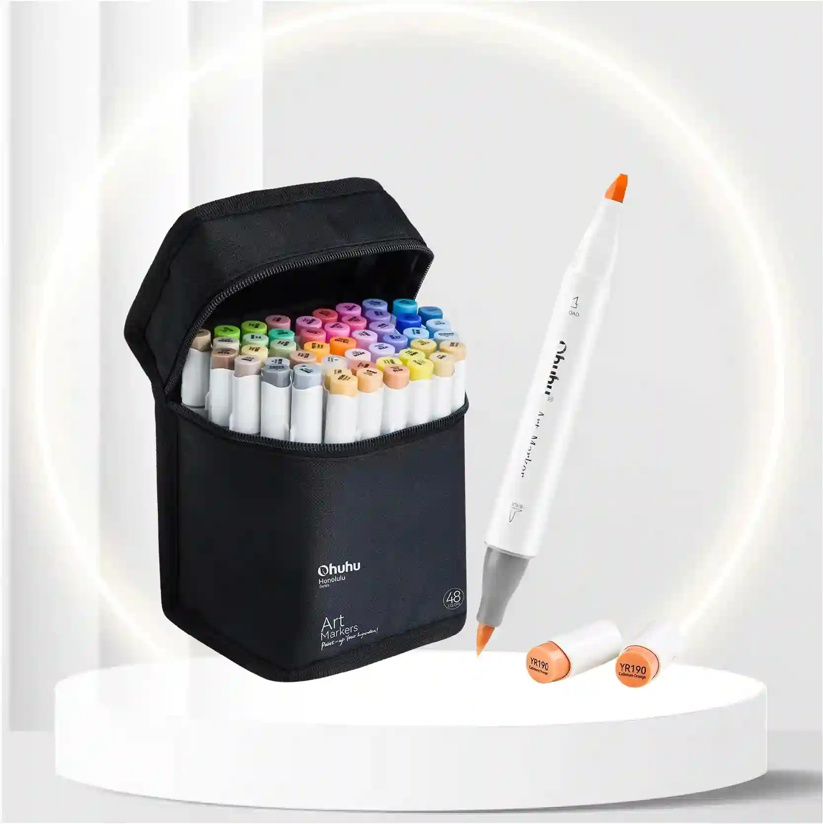 Ohuhu Alcohol Brush Markers, 48 Mid-tone Colors Marker Set for Artists, Honolulu Series, Double Tipped Alcohol Based Art Markers for Adults Coloring Sketching Illustration, Marker Case, Brush & Chisel