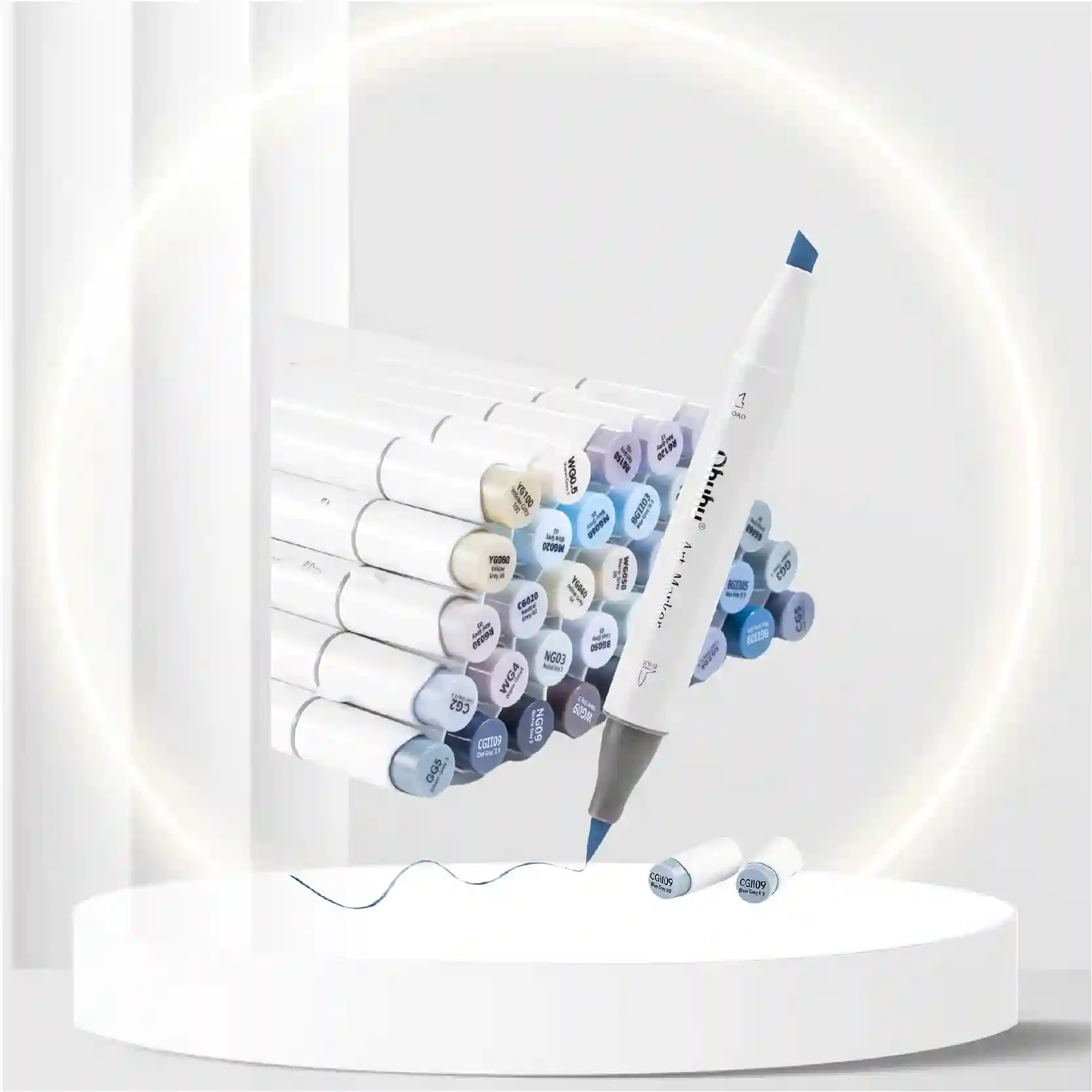 Ohuhu Gray Tone Alcohol Markers Brush Tip, Double Tipped Alcohol Based Art Marker Set for Kids Artist Adults' Coloring Illustration Shading, 36 Grey-tone Colors, 1 Blender, Marker Case, Chisel & Brush