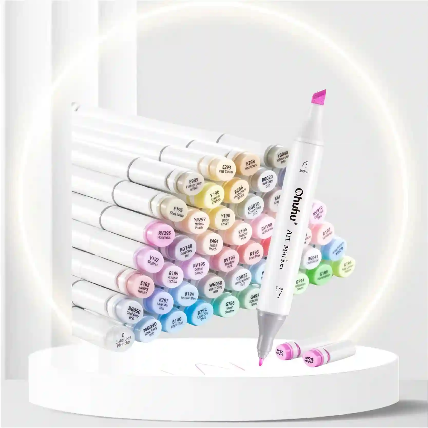 Ohuhu Pastel Markers, Ohuhu 48 Colors Alcohol Markers Double Tipped Marker Set, Chisel & Fine, Artist Art Markers for Adults' Coloring Illustration, 1 Colorless Alcohol Based Markers Blender Included