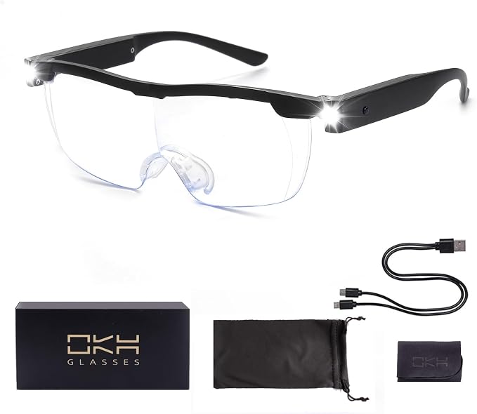OKH 160% Bright LED Readers Glasses Lighted led Magnifying Eyewear Strong Magnifying Glasses with Light for Close Work Reading