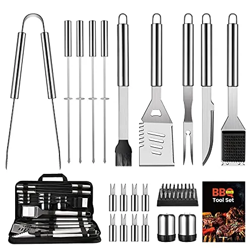OlarHike BBQ Grill Accessories Set for Men Women, 22PCS Grilling Utensils Tools Set, Stainless Steel BBQ Tools Gift with Spatula, Tongs, Skewers for Barbecue, Camping, Kitchen
