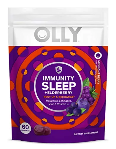 Olly Immunity Sleep Gummy Melatonin Elderberry Echinacea Zinc and Vitamin C Chewable Supplement Sleep Aid, Purple, Midnight Berry, 60 Count