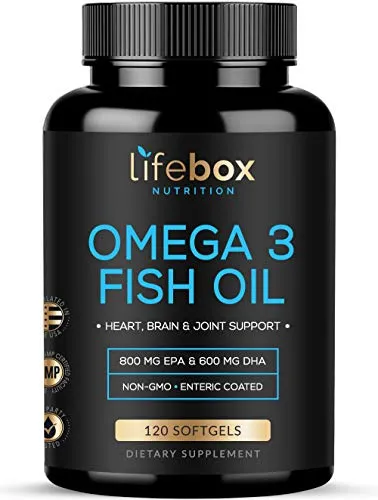 Omega 3 Fish Oil 2000mg - 800mg EPA and 600mg DHA - Enteric Coated & Burpless for Easy Digestion Without Fishy Aftertaste ï¿½ NSF Certified, 3rd Party Lab Tested & Non-GMO - 120 Softgels