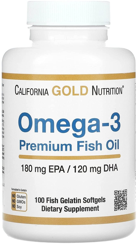 Omega-3, Premium Fish Oil, 180 mg EPA / 120 mg DHA Concentrated Triglyceride Form, 100 Fish Gelatin Softgels