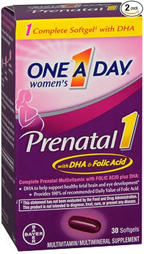 One-A-Day Prenatal 1 with DHA & Folic Acid Softgels, 30 ea (Pack of 2)