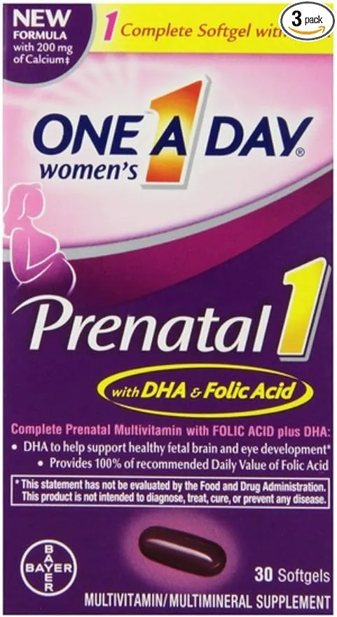 One-A-Day Prenatal 1 with DHA & Folic Acid Softgels, 30 ea (Pack of 3)