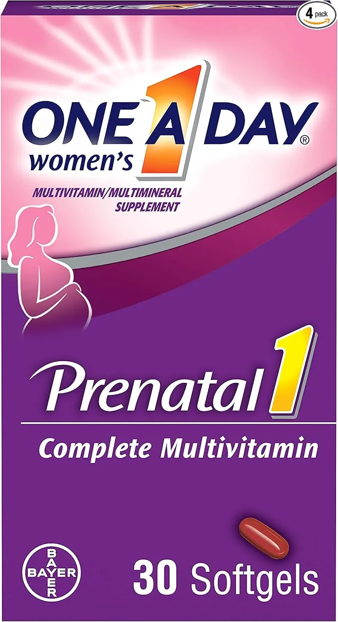 One-A-Day Prenatal 1 with DHA & Folic Acid Softgels, 30 ea (Pack of 4)