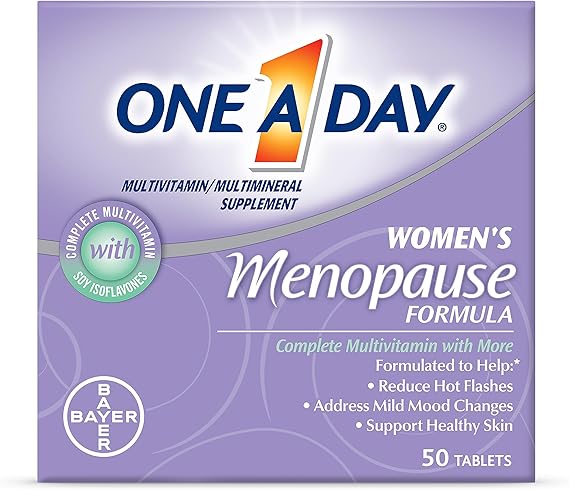 One A Day Women's Menopause Multivitamin with Vitamin A, Vitamin C, Vitamin D, Vitamin E and Zinc for Immune Health Support*, Biotin, B6, B12, & Soybean Isoflavones to Reduce Hot Flashes, 50 Count