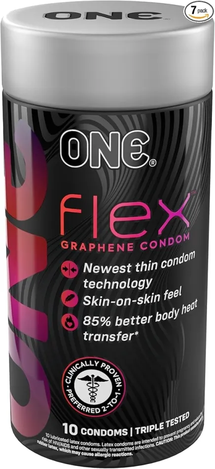 ONE Flex Condoms Next Generation Condoms Enhanced with Graphene, The World's Thinnest & Strongest Material Advanced Sensation Ultra Thin, Flexible, Strong Nontoxic, Vegan, Non-GMO 10 Count