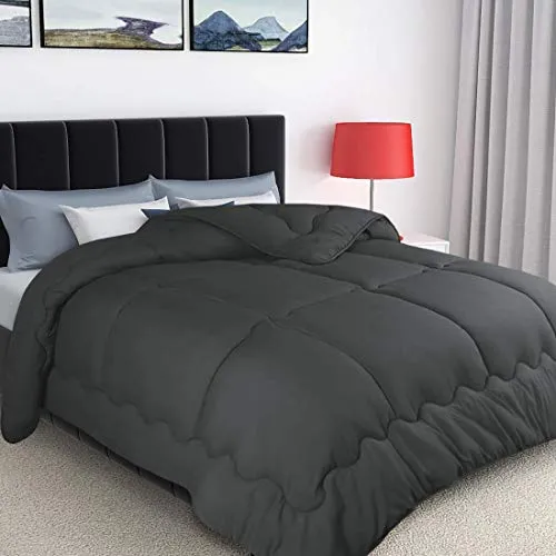 ONENICE All Season Full Size Hypoallergenic Down Alternative Comforter Reversible Quilted Duvet Insert with Corner Tabs, Winter Warm Soft Fluffy & Lightweight (Dark Grey, 82 x 86 Inches)