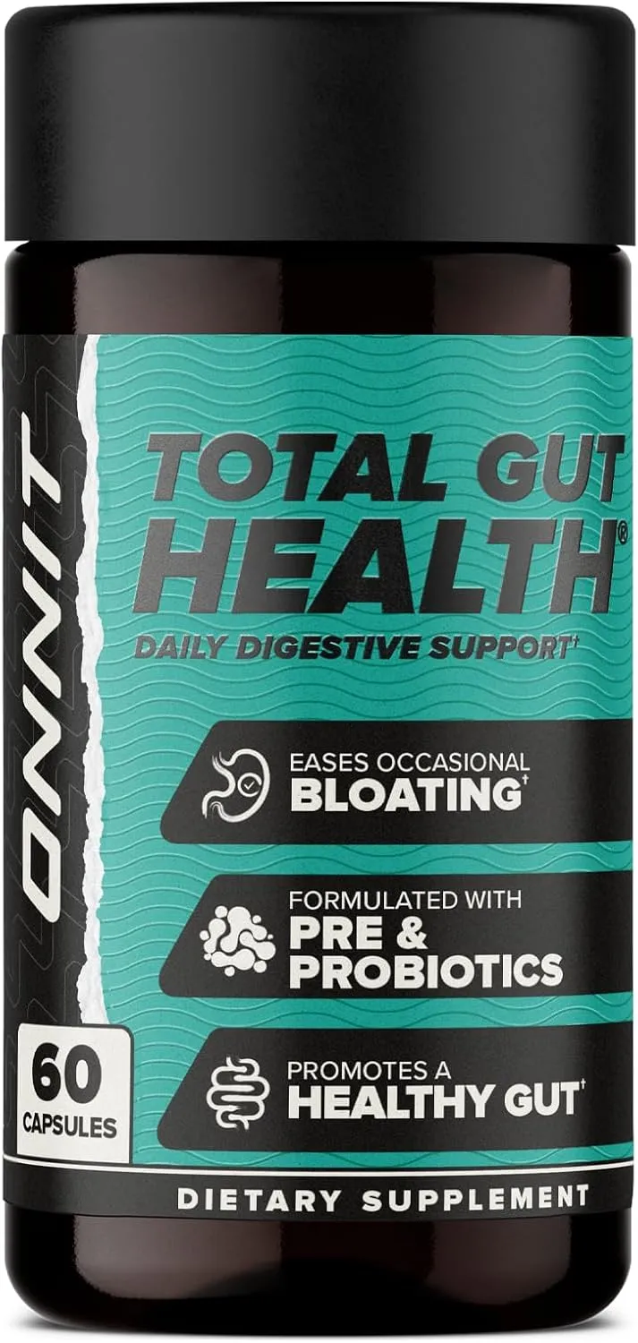 ONNIT Total Gut Health Daily Digestive Support, IGEN Non-GMO Tested Digestion Supplement for Women and Men with 7 Strains of Probiotics, Prebiotics, Enzymes and Betaine HCL, 60 Count