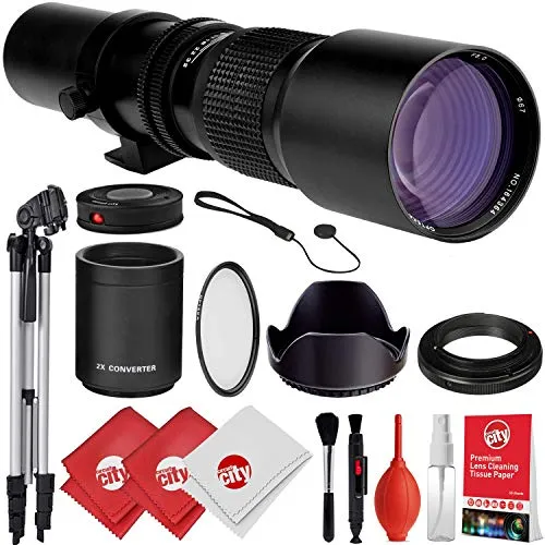 Opteka 500mm/1000mm f/8 Manual Telephoto Lens + Tripod Kit for Canon EOS 80D, 77D, 70D, 60D, 7D, 6D, 5D, 5Ds, Rebel T7i, T7s, T6i, T6s, T5i, T5, T4i, T3i, T3, T2i, T1i, SL2 and SL1 Digital SLR Cameras