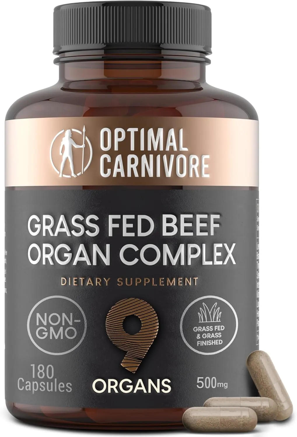 Optimal Carnivore Beef Organ Supplement, Grass Fed Beef Organs for Men & Women, 9 Organ Complex - Liver, Brain, Thymus, Lung, Gallbladder