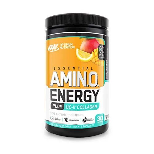 Optimum Nutrition Amino Energy + Collagen Powder - Pre Workout, Post Workout Muscle Recovery Energy Powder with Amino Acids, Vitamin C for Immune Support - Mango Lemonade, 30 Servings