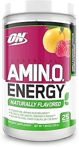 OPTIMUM NUTRITION Naturally Flavored Essential Amino Energy, Simply Raspberry Lemonade, Preworkout and Essential Amino Acids with Green Tea and Green Coffee Extract, 25 Servings