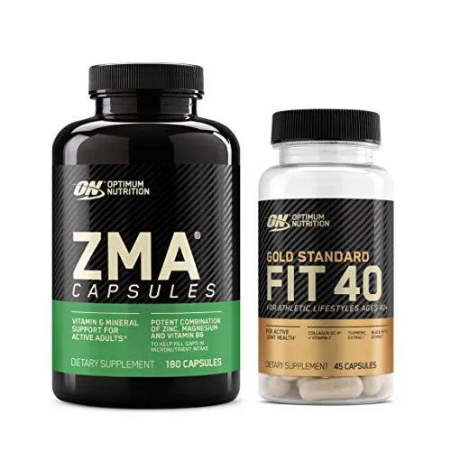 OPTIMUM NUTRITION ZMA, Zinc for Men and Women, Zinc and Magnesium Supplement & Gold Standard FIT 40 Collagen, Vitamin C and Turmeric Supports Active Joint Health