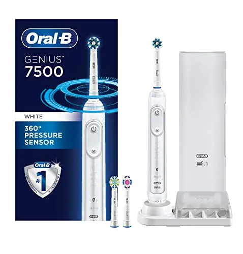 Oral-B 7500 Power Rechargeable Electric Toothbrush with Replacement Brush Heads and Travel Case, White