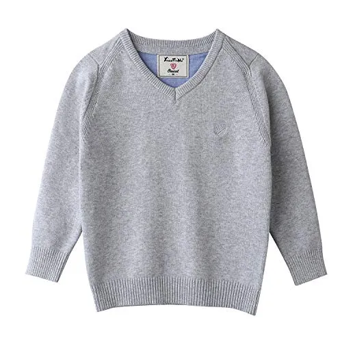 Orchid_11 Baby Boys Sweaters V Neck Long Sleeve Solid Color Pullover Cotton Knit Sweater (Grey, 3-4T(110))