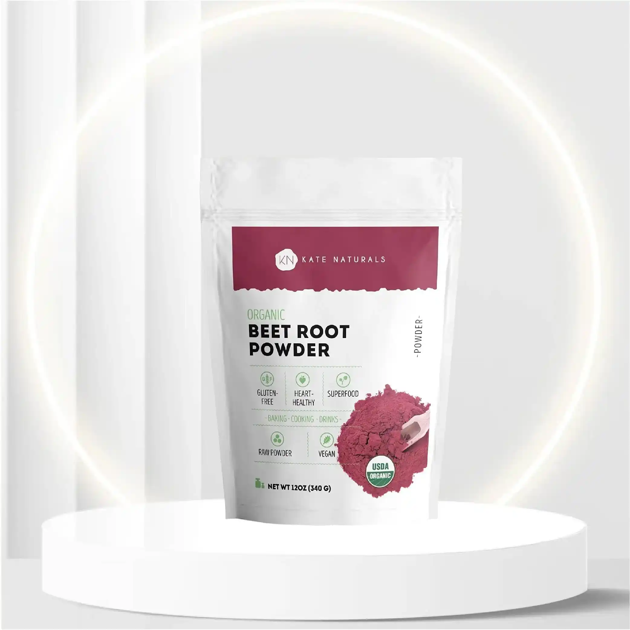 Organic Beet Root Powder (12oz - 85 Servings) for Smoothies, Baking, Cooking - Kate Naturals. Superfood, Vegan, Non-GMO, Gluten-Free & Keto-Friendly. Antioxidants for Increased Energy & Stamina