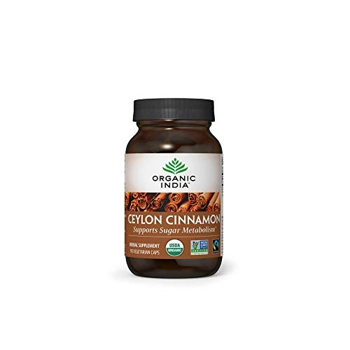 Organic India Ceylon Cinnamon Herbal Supplement - Supports Healthy Inflammatory Response, Vegan, Gluten-Free, Kosher, USDA Certified Organic, Non-GMO - 90 Capsules