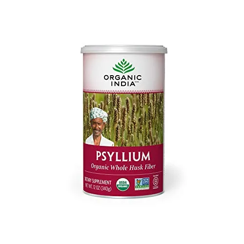 Organic India Psyllium Herbal Powder - Whole Husk Fiber, Healthy Elimination, Keto Friendly, Vegan, Gluten-Free, USDA Certified Organic, Non-GMO, Soluble & Insoluble Fiber Source - 12 oz Canister