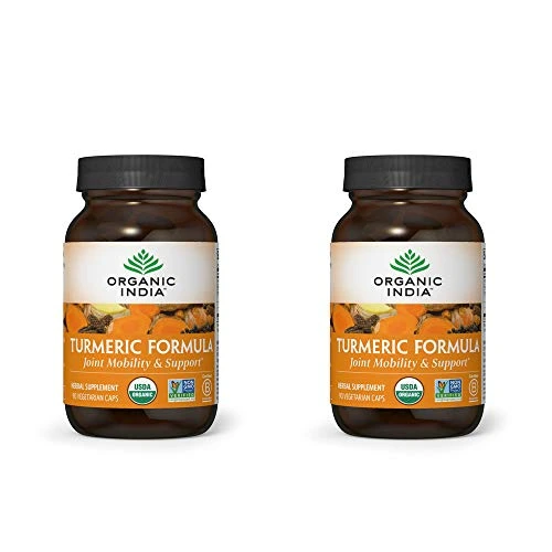 Organic India Turmeric Curcumin Herbal Supplement - Immune System Support, Healthy Inflammatory Response, Whole Root Supplement, USDA Certified Organic, Non-GMO - 90 Capsules, 2 Pack