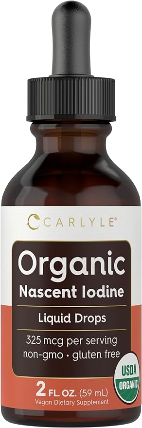 Organic Nascent Iodine Liquid Drops | 2 fl oz | Vegan Supplement | Non-GMO, Gluten Free | by Carlyle