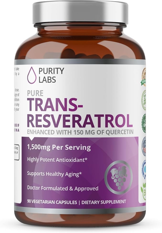 Organic Trans-Resveratrol 1,500MG Enhanced with Quercetin - Highest Quality and Potency Available - Powerful Antioxidant for Heart, Anti-Aging, and Radiant Looking Hair, Skin and Nails 90 Vegan pills
