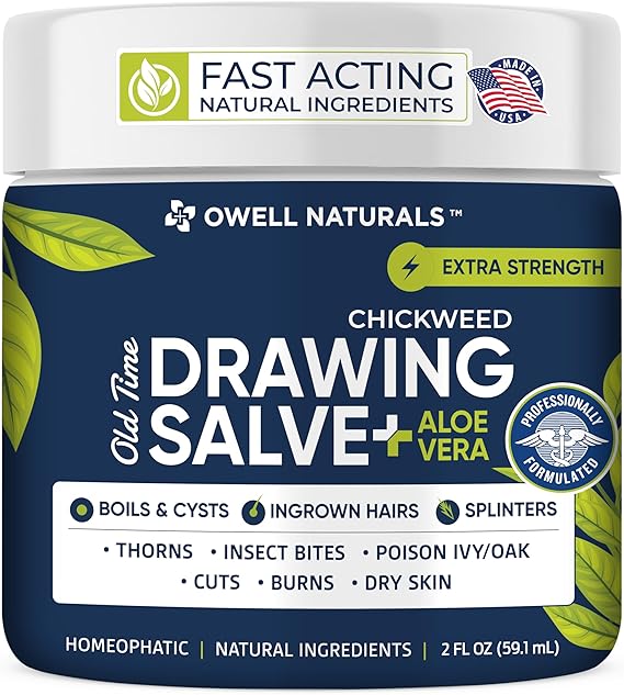 OWELL Naturals Drawing Salve  Fast Acting for Ingrown Hairs, Boils, Bumps, Cysts & Splinters Clear Non-Staining Formula for Bikini Line, Underarms & Sensitive Skin 2 oz
