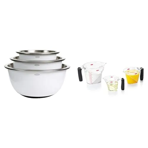 OXO Good Grips 3-Piece Stainless-Steel Mixing Bowl Set & Good Grips 3-Piece Angled Measuring Cup Set