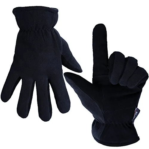 OZERO Deerskin Suede Leather Palm and Polar Fleece Back with Heatlok Insulated Cotton Layer Thermal Gloves, X-Large - Denim-Black