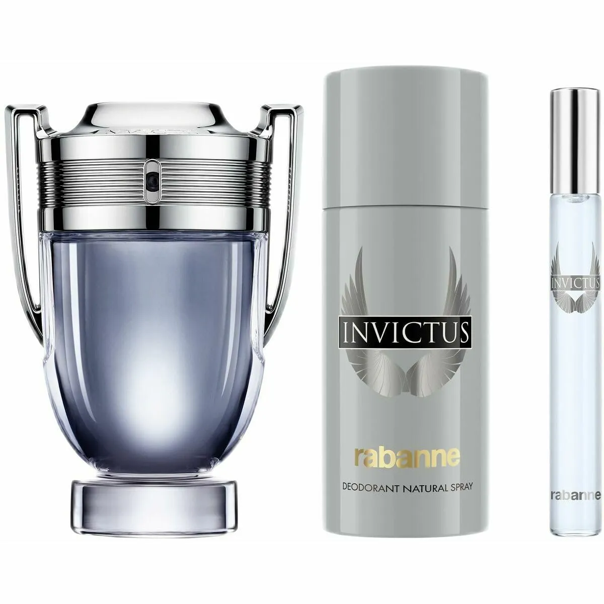 Paco Rabanne Invictus 3-Piece Gift Set for Men, (3.4 Oz Eau De Toilette Spray + 5.0 Oz Deodorant spray + 0.33 Oz Travel Spray)