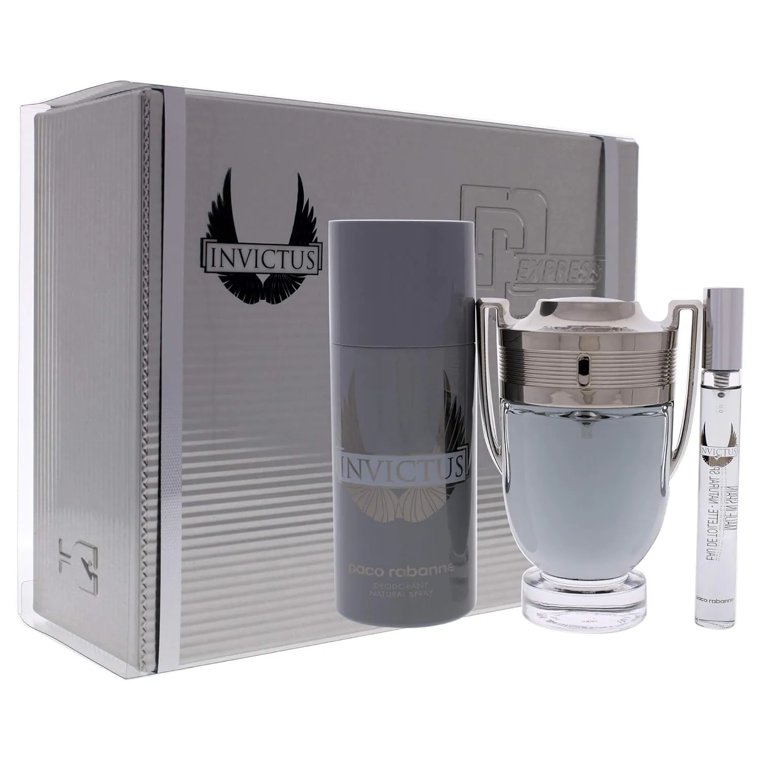 Paco Rabanne Invictus for Men - 3 Pc Gift Set 3.4oz EDT Spray, 0.34oz EDT Spray, 5.1oz Deodrant Spray