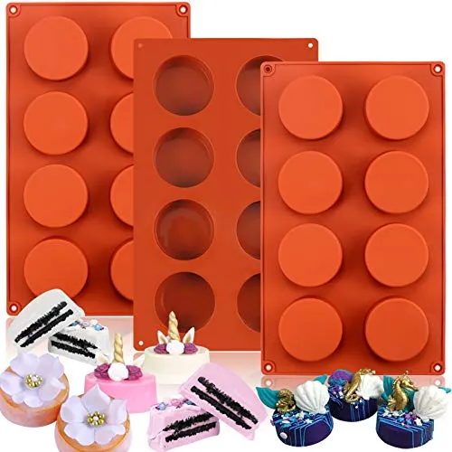 Palksky (3 PCS)8-Cavity Round Cylinder Candy Mold/Chocolate Covered Sandwich Cookies Mold for Bread Cheesecake Cornbread Muffin Brownie Soap