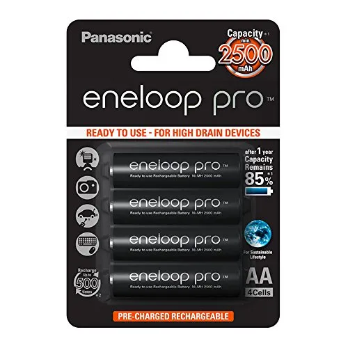 Panasonic BK-3HCCE4BE Eneloop Pro AA High Capacity Ni-MH Pre-Charged Rechargeable Batteries (Pack of 4)
