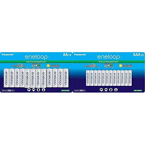 Panasonic BK-3MCCA16FA eneloop AA 2100 Cycle Ni-MH Pre-Charged Rechargeable Batteries & BK-4MCCA12FA eneloop AAA 2100 Cycle Ni-MH Pre-Charged Rechargeable Batteries