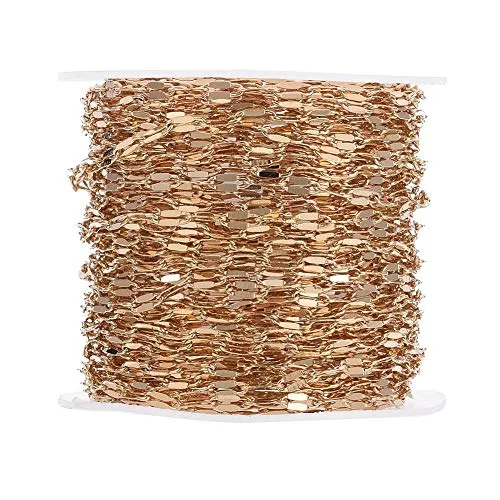 Pandahall 32.8 Feet Real 18K Gold Plated Brass Cable Chains Links Soldered 4x2x0.5mm with Spool for Bracelet Necklace Jewelry Making