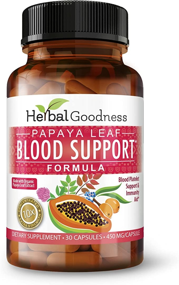 Papaya Leaf Blood Support Capsules - Blood Platelet, Bone Marrow, Immune Support - Blood Cleanse Detox Formula - Herbal Remedy - 30/450mg Veggie Capsules -Made in USA -Herbal Goodness