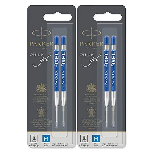 Parker Quink Refill Ink for Ballpoint Ball Pens, Medium Point, Blue Ink, 4-Total refills ( 30526PP-2PK)