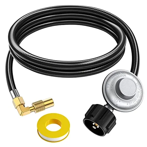 PatioGem 5FT Propane Adapter Hose with Regulator, QCC1 Gas Grill Regulator and Hose with Elbow Adapter for 17