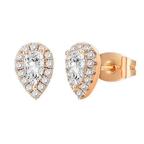 PAVOI 14K Gold Plated Sterling Silver Post Brilliant Round Faux Diamond Tear Earrings - Premium Cubic Zirconia in Rose Gold