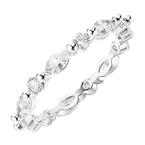 PAVOI 14K White Gold Plated Rings Cubic Zirconia Love Ring | 2.5mm Stackable Rings for Women | White Gold Rings for Women Size 9