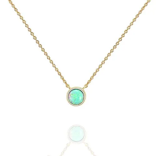 PAVOI 14K Yellow Gold Plated Round Created Green Opal Necklace | Opal Necklaces for Women